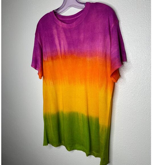 The Elder Statesmen Rainbow Tie Dye Machine Cut Sleeves & Hem Round Neck Sweater - Picture 2 of 11